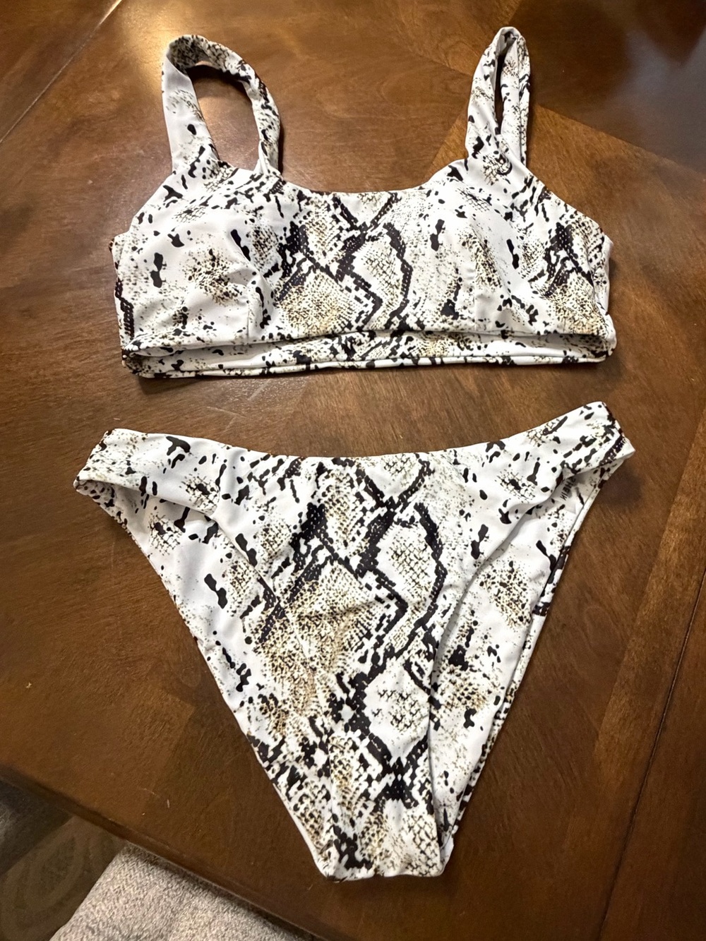 Snake Print Two-Piece Bikini Set - White & Black medium